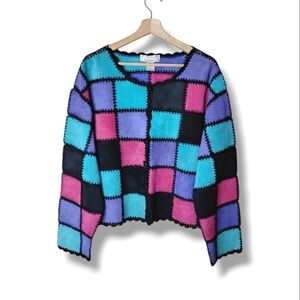 Vintage 90s Patchwork Suede Jacket Crochet Stitching Artsy Boutique Size 2X SMH